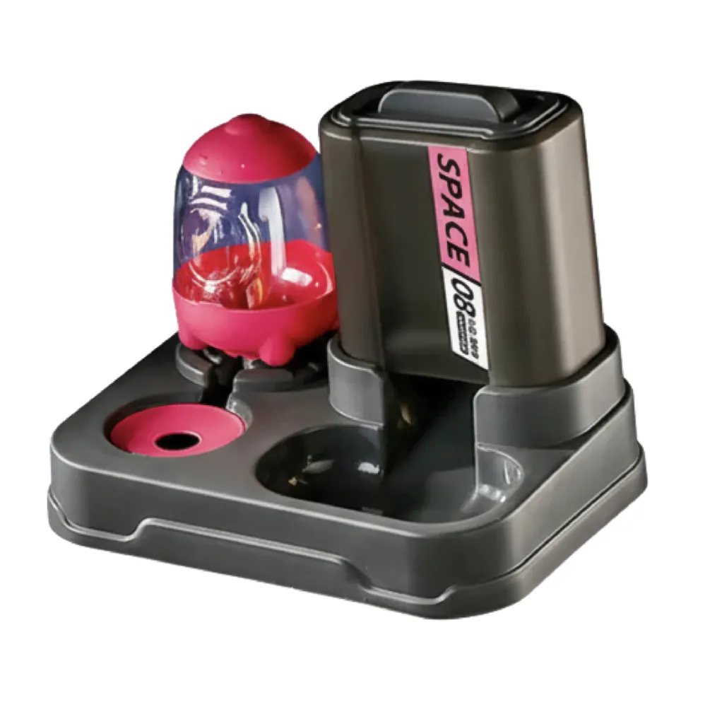 Plastic Pet Bowl Feeder  -2 colors negro+ fucsia / rosa + manzana (TECNO PAW)